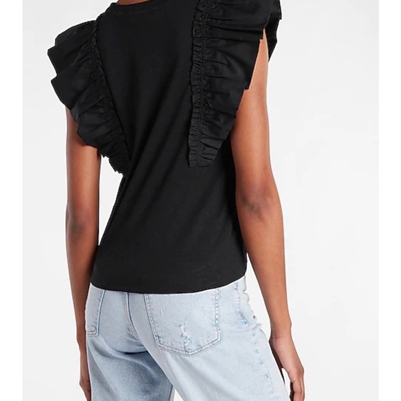 Express black Ruffled shoulders tee - Picture 2 of 4
